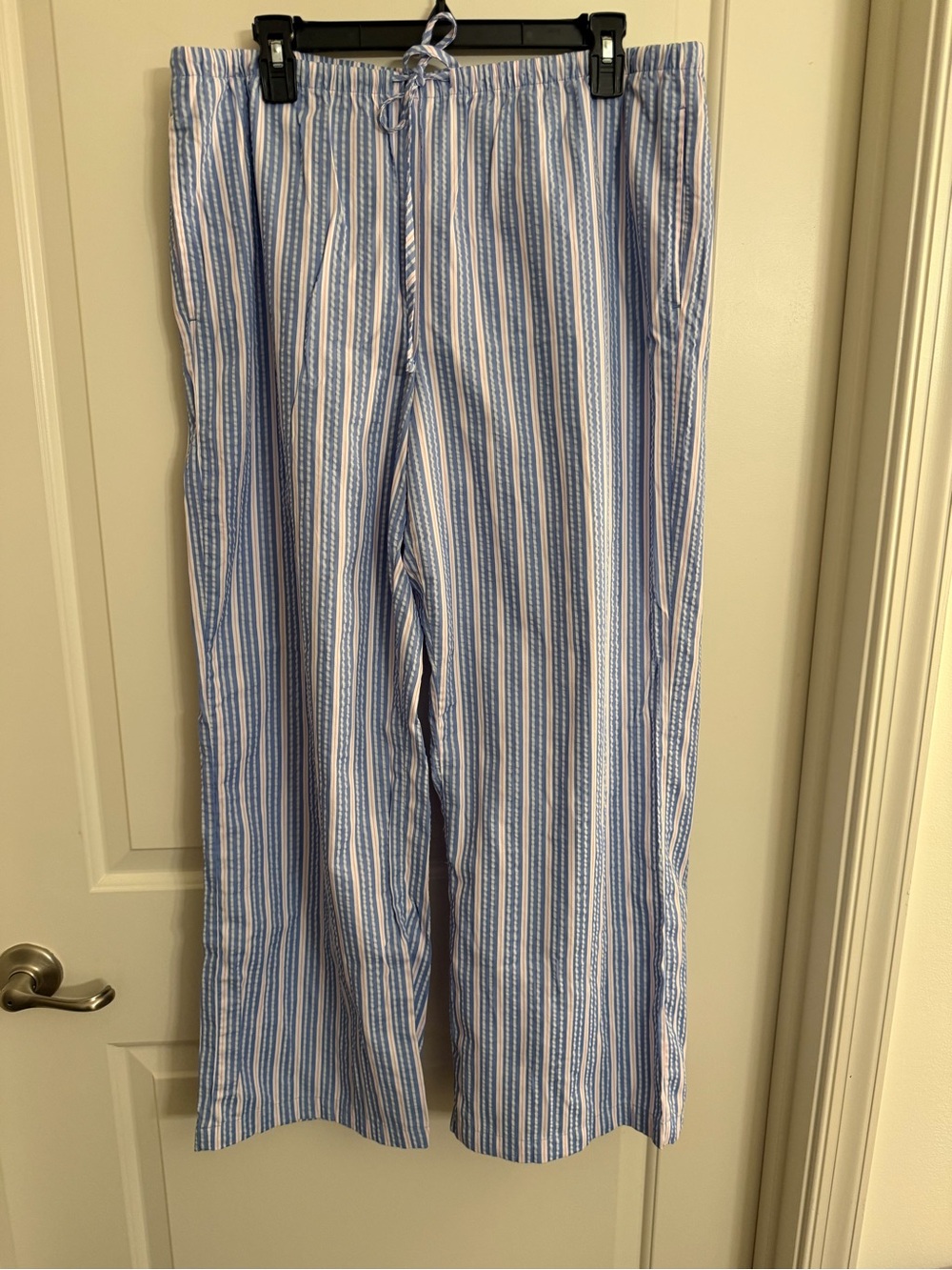 American Eagle Outfitters Light Blue and White Striped Wide-Leg Pants